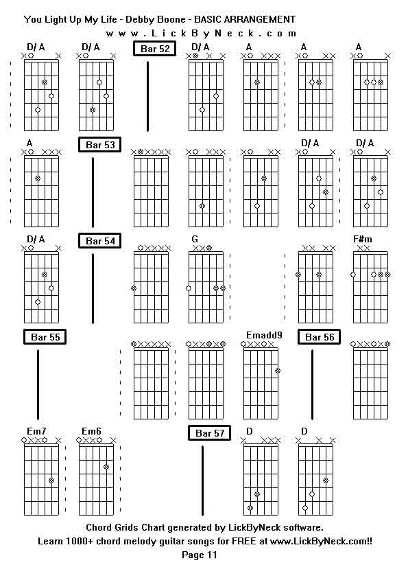 Chord Grids Chart of chord melody fingerstyle guitar song-You Light Up My Life - Debby Boone - BASIC ARRANGEMENT,generated by LickByNeck software.